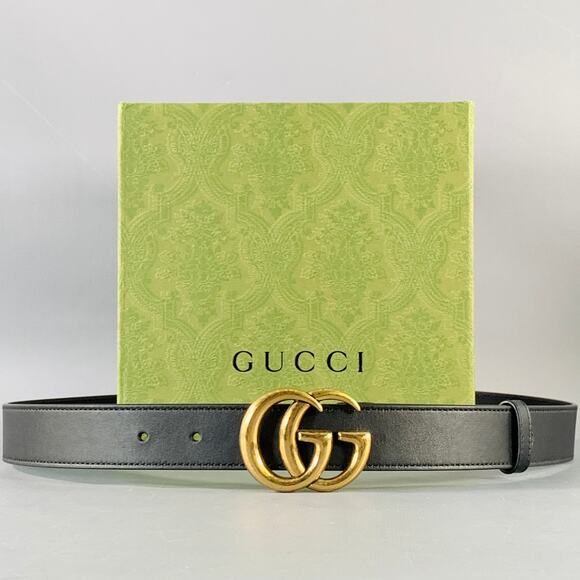 GUCCI Size 36 Black Gold Monogram Leather Belt - Picture 8 of 8